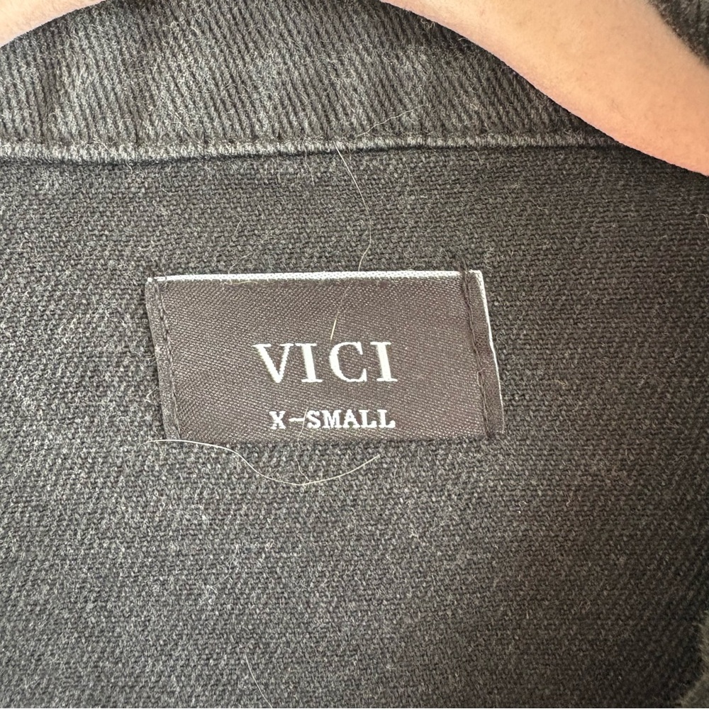 Vici Black Jean Denim Jacket with Studded Details Oversized Biker XS - Picture 3 of 10